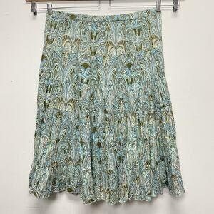 Soft By Avenue Womens Blue Paisley Tiered MIDI Round‎ Skirt Sz 14/16 Boho Preppy
